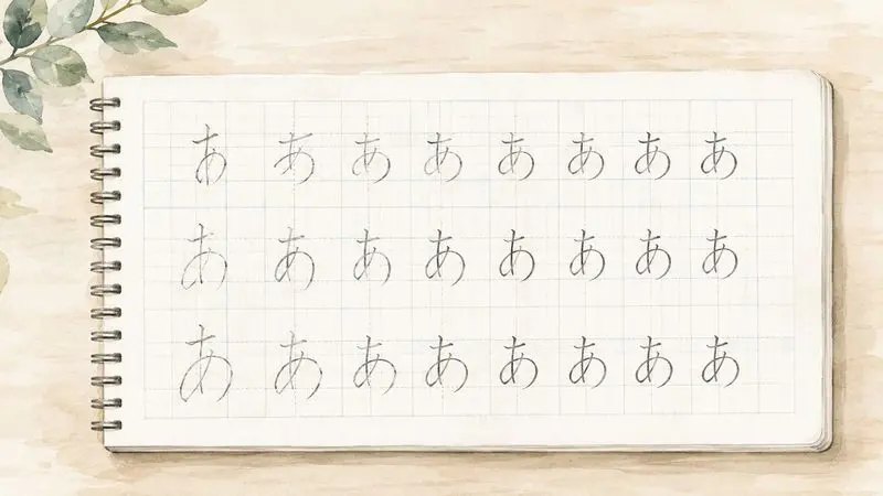 なひらがなを書く練習をイメージしたイラスト