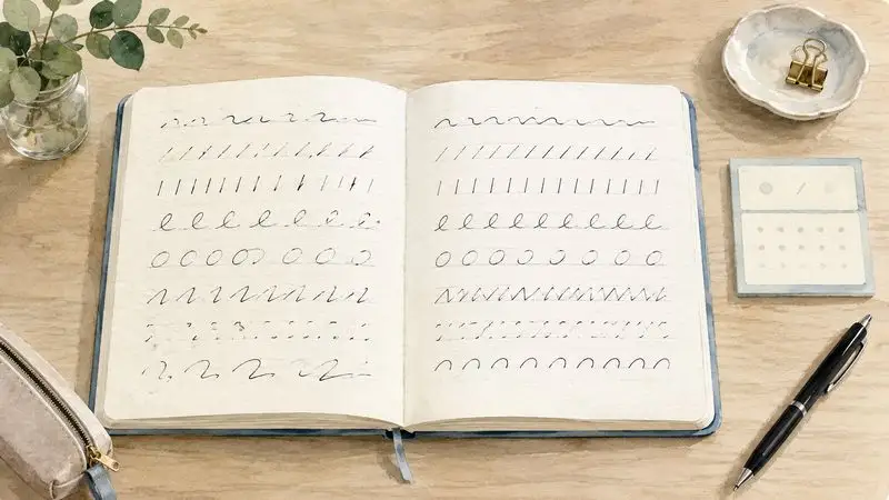 なひらがなを書く練習をイメージしたイラスト