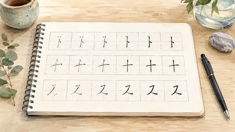 なひらがなを書く練習をイメージしたイラスト